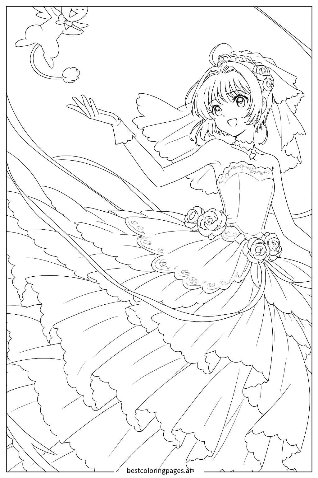 Gambar Mewarnai Sakura dalam Gaun Pernikahan