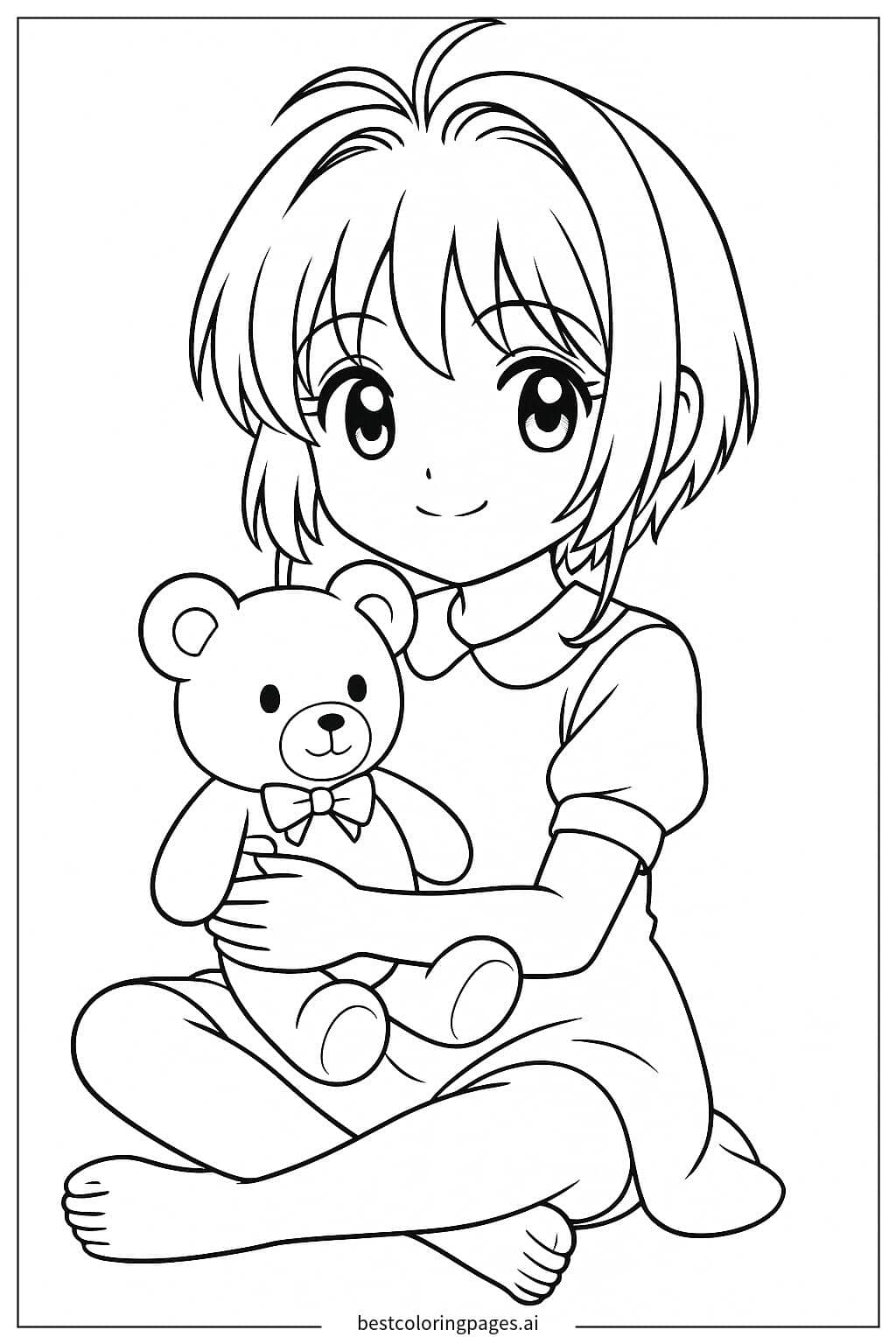 Раскраски Сакура с плюшевым мишкой