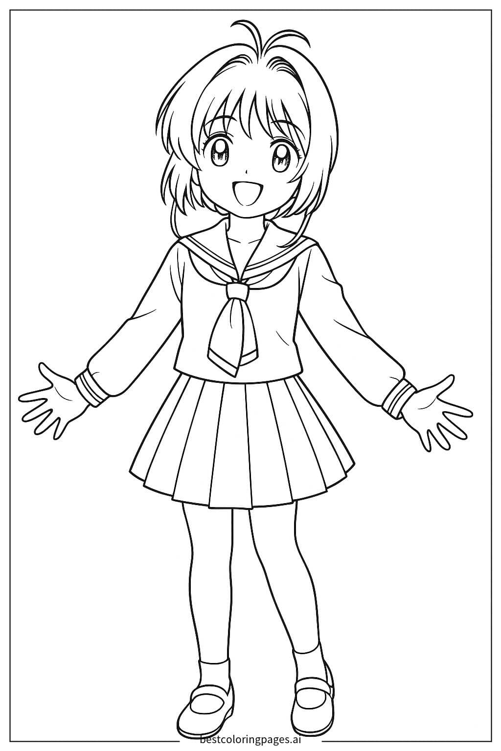 Раскраски Сакура улыбается в школьной форме