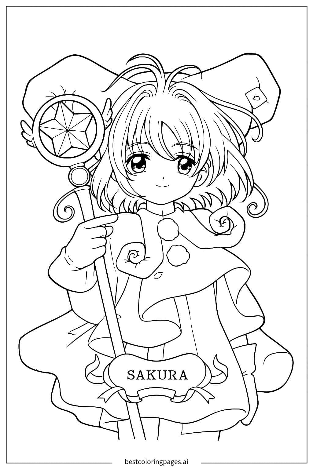 Gambar Mewarnai Sakura dengan Tongkat Sihir
