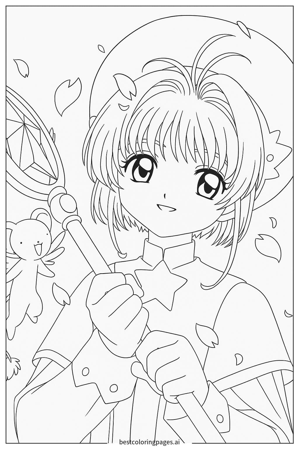 Gambar Mewarnai Sakura dengan Tongkat Bintang