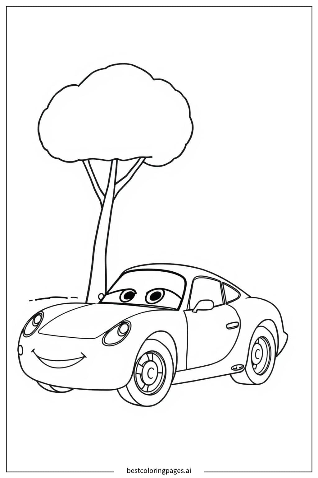 Desenhos de Sally Carrera estacionada perto de uma árvore para Colorir
