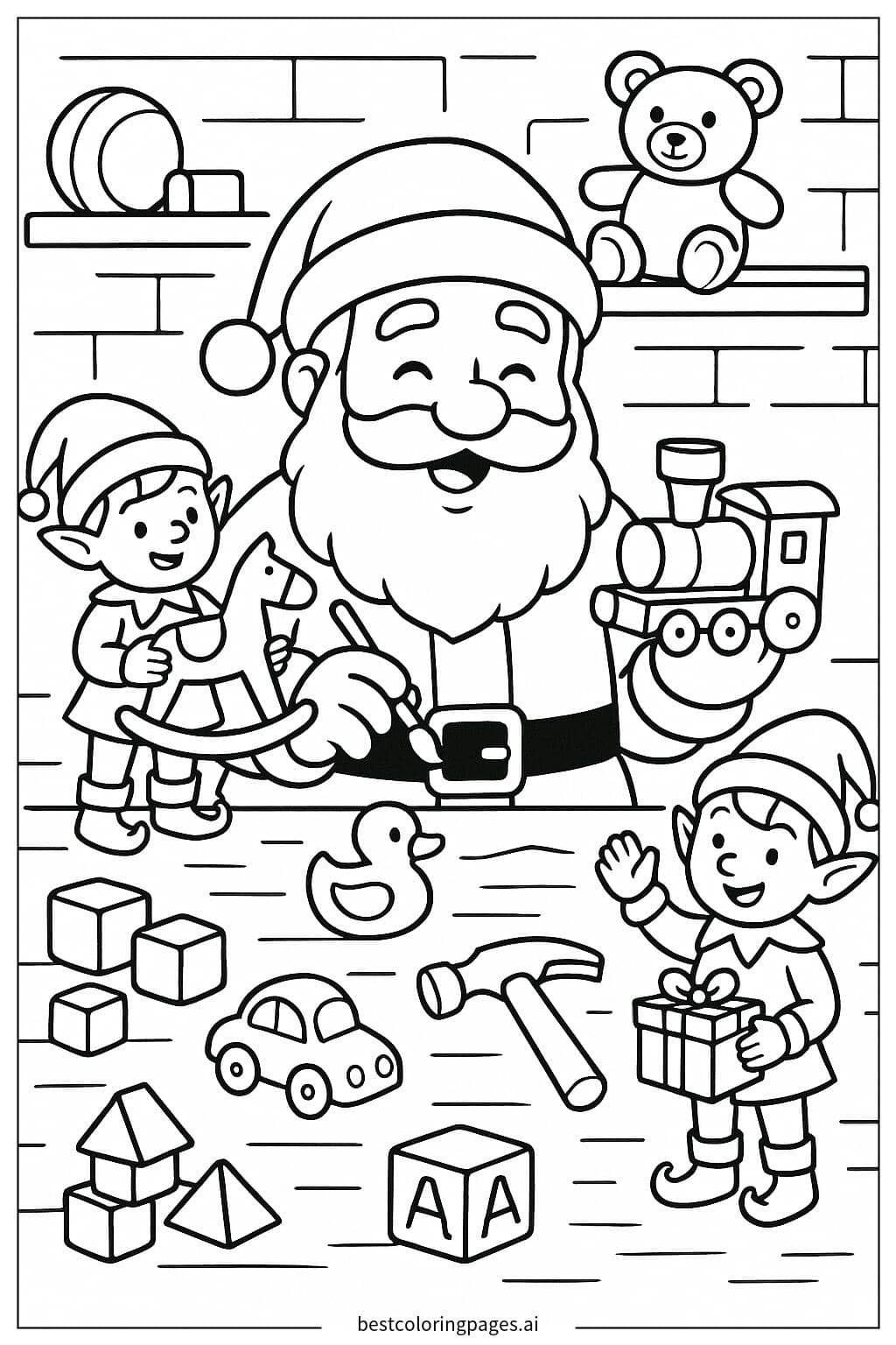 Gambar Mewarnai Santa Membuat Mainan