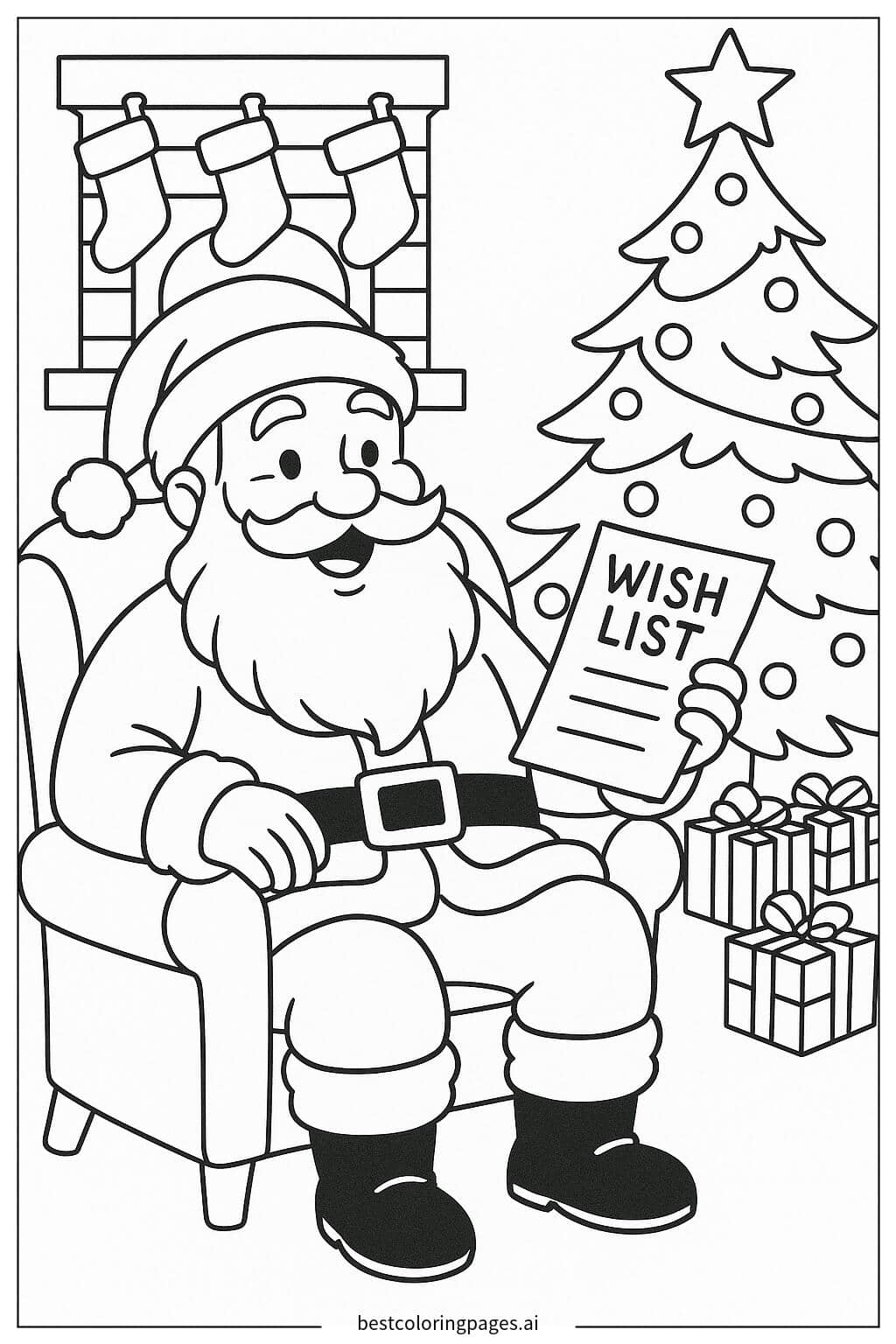 Santa Reading a Child's Wish List Coloring Page