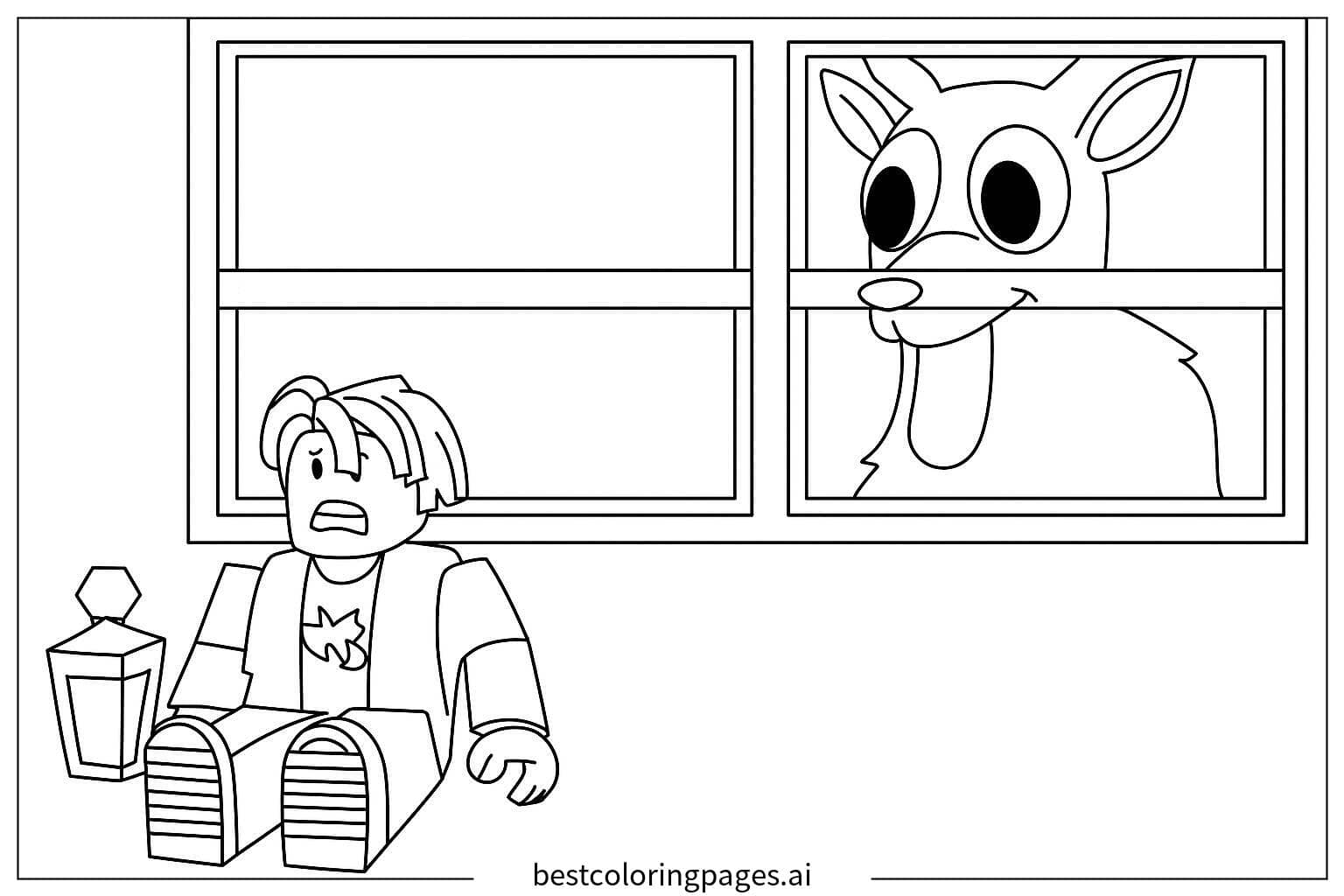 Desenhos de Menino Assustado na Cabana para Colorir