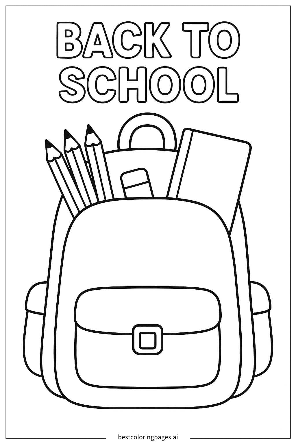 School Backpack with Supplies Coloring Page