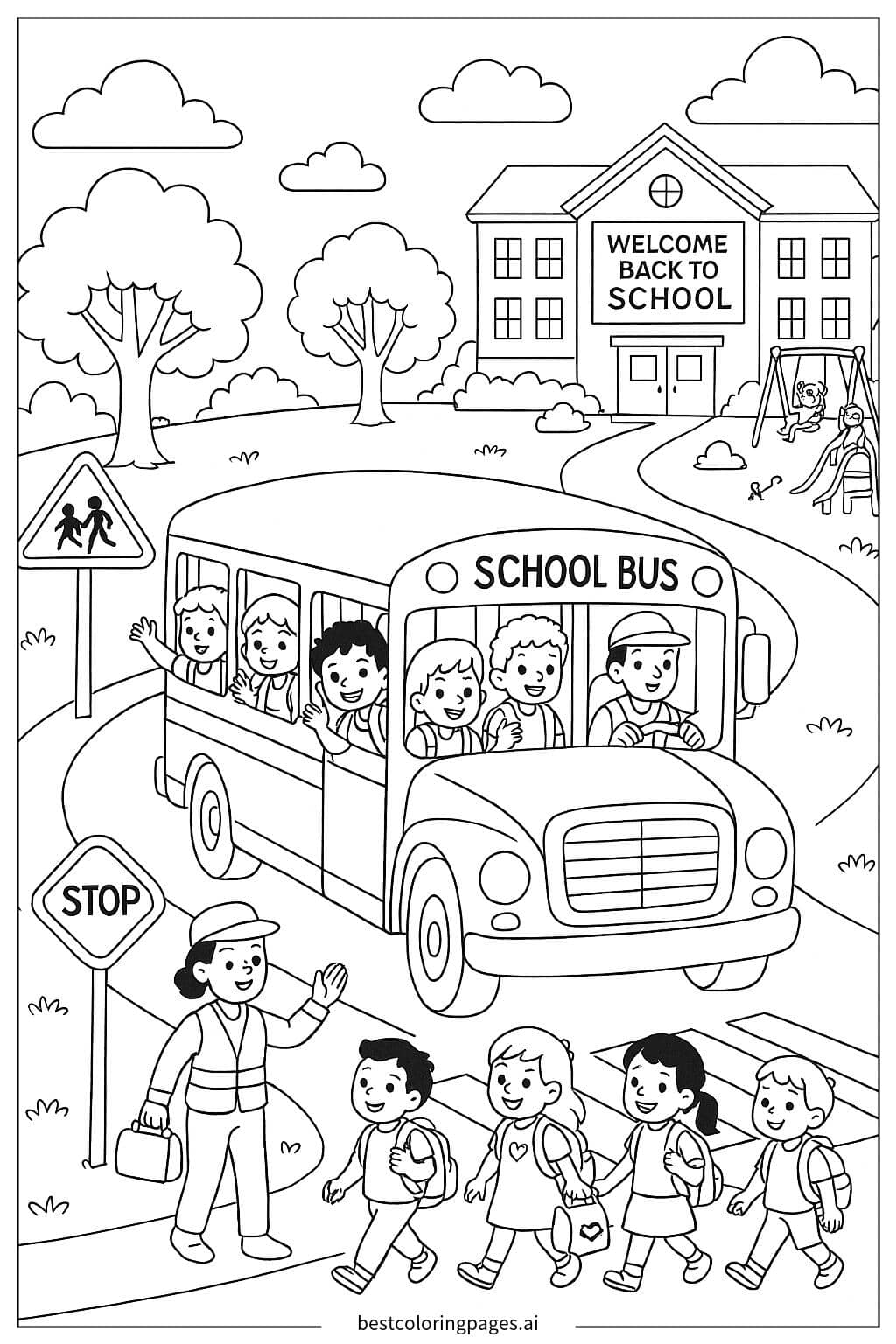 School Bus Adventure Coloring Page