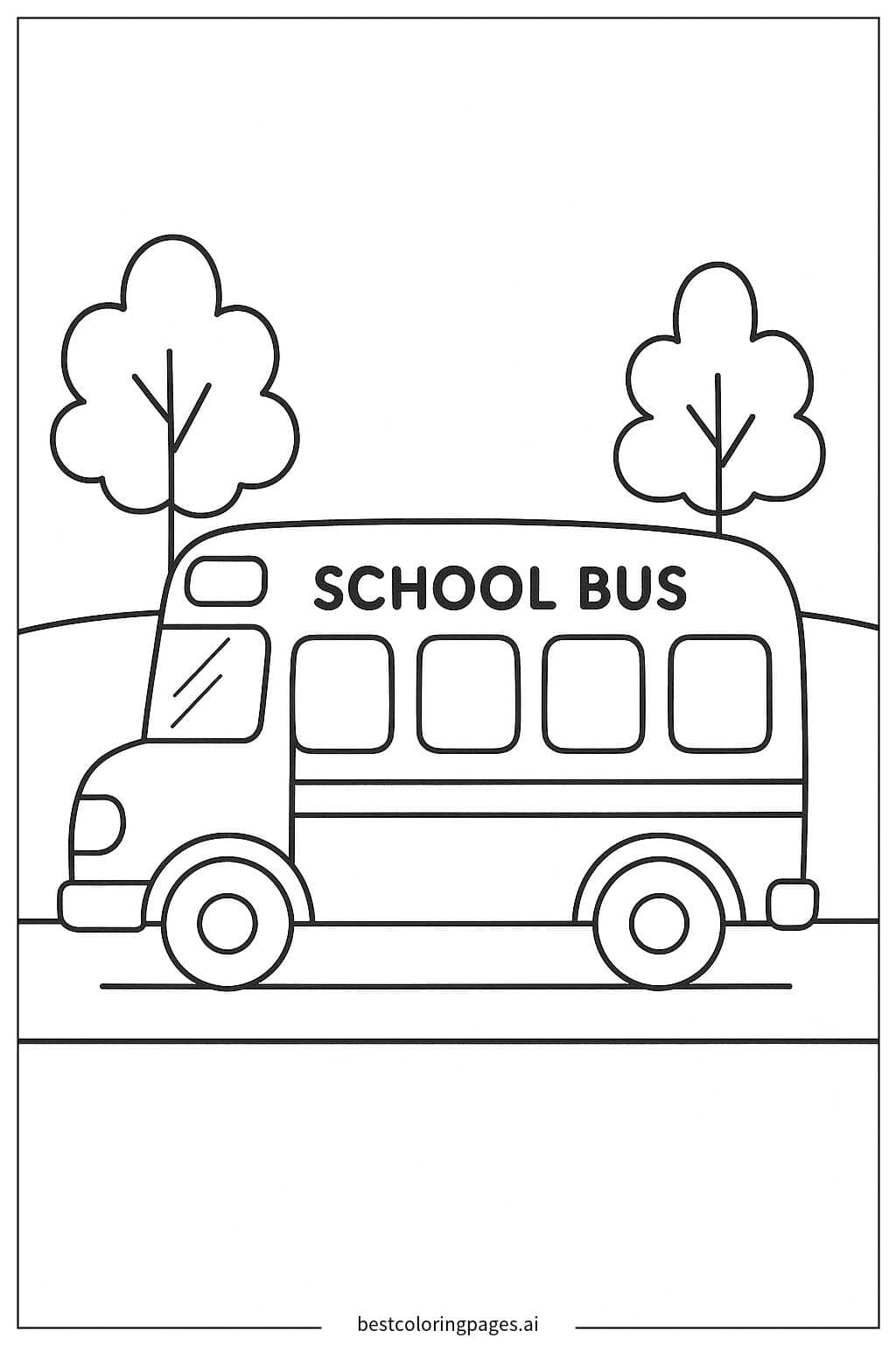School Bus on a Scenic Road Coloring Page
