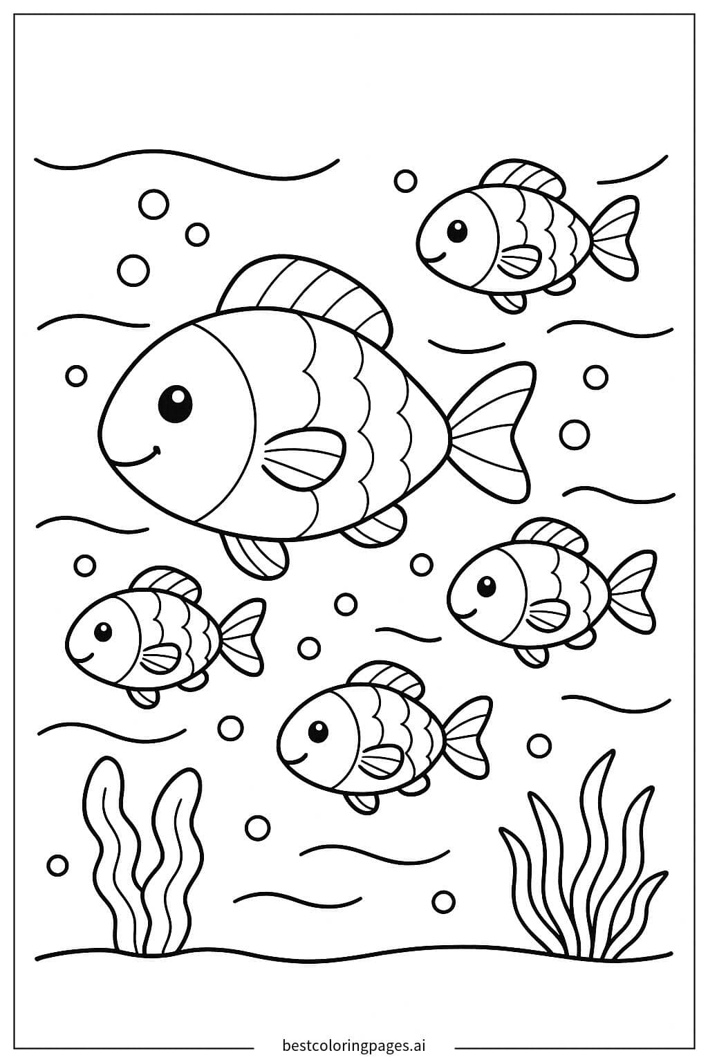 Schwarm von Fischen, die zusammen schwimmen Ausmalbilder