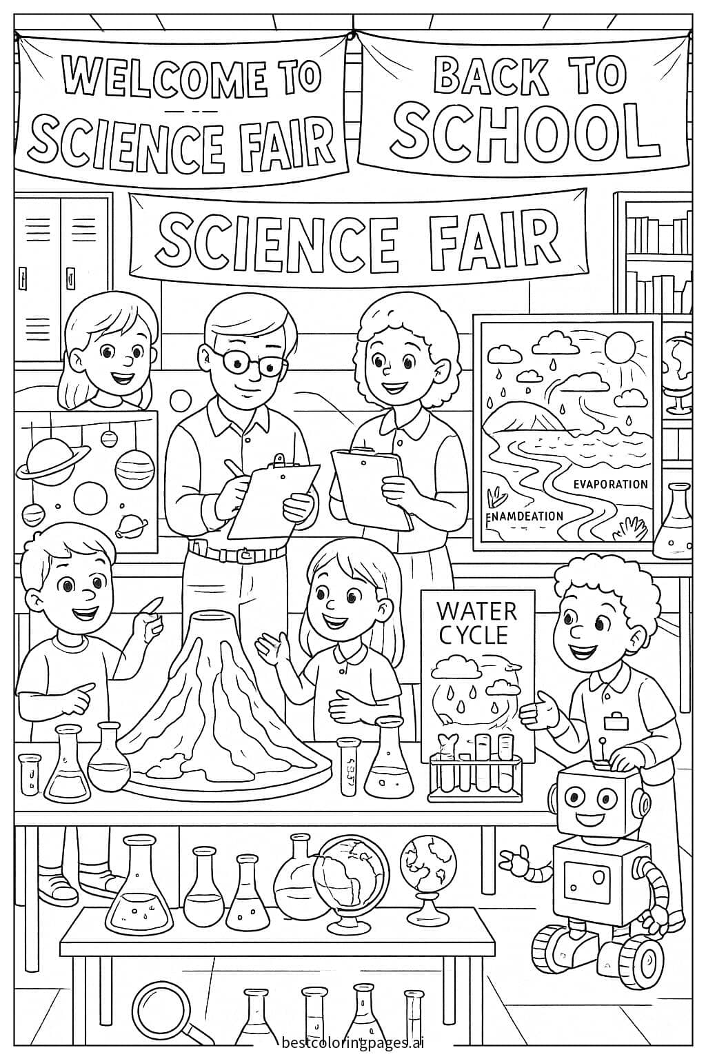 Exciting School Science Fair Coloring Page Coloring Page