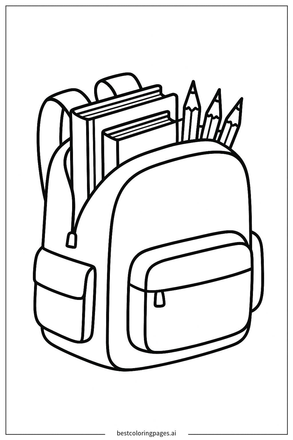 Schoolbag Filled with Books and Pencils Coloring Page