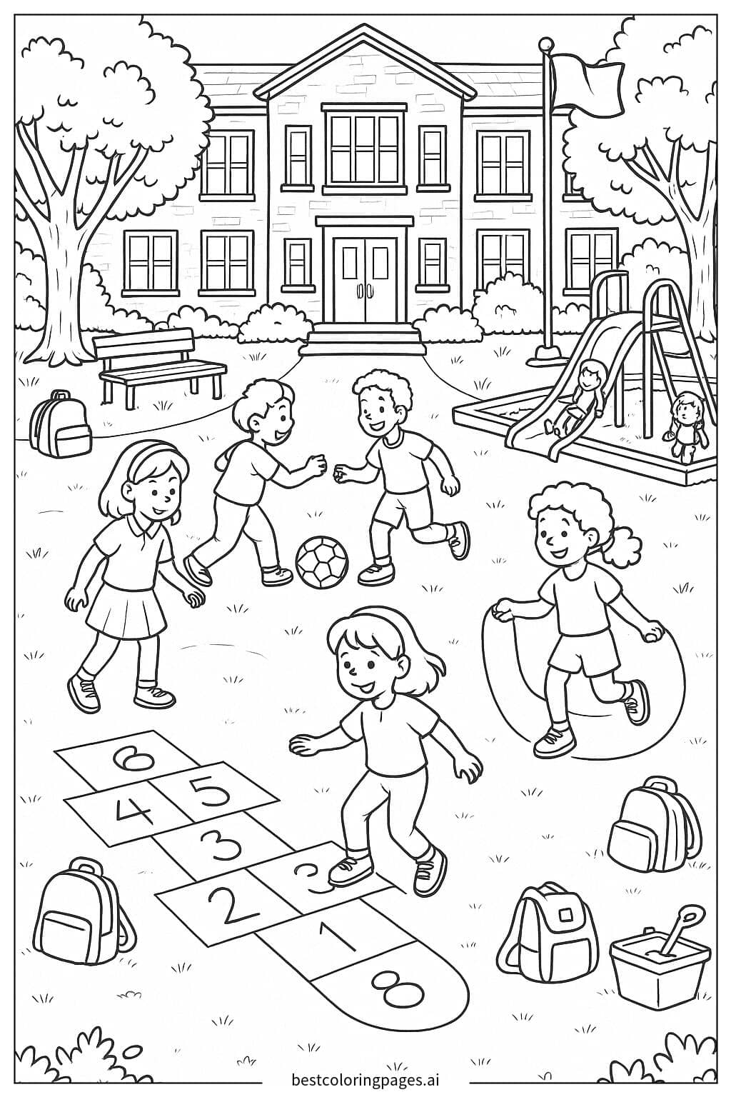 Playful Schoolyard Adventure Coloring Page
