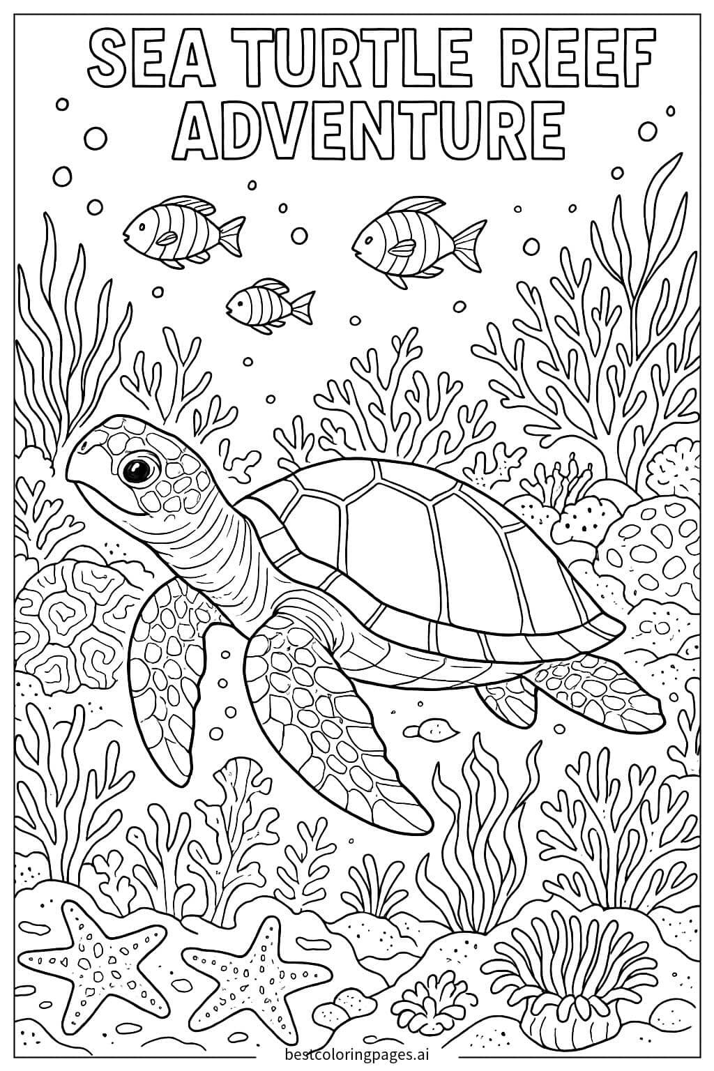 Sea Turtle Reef Adventure Coloring Page