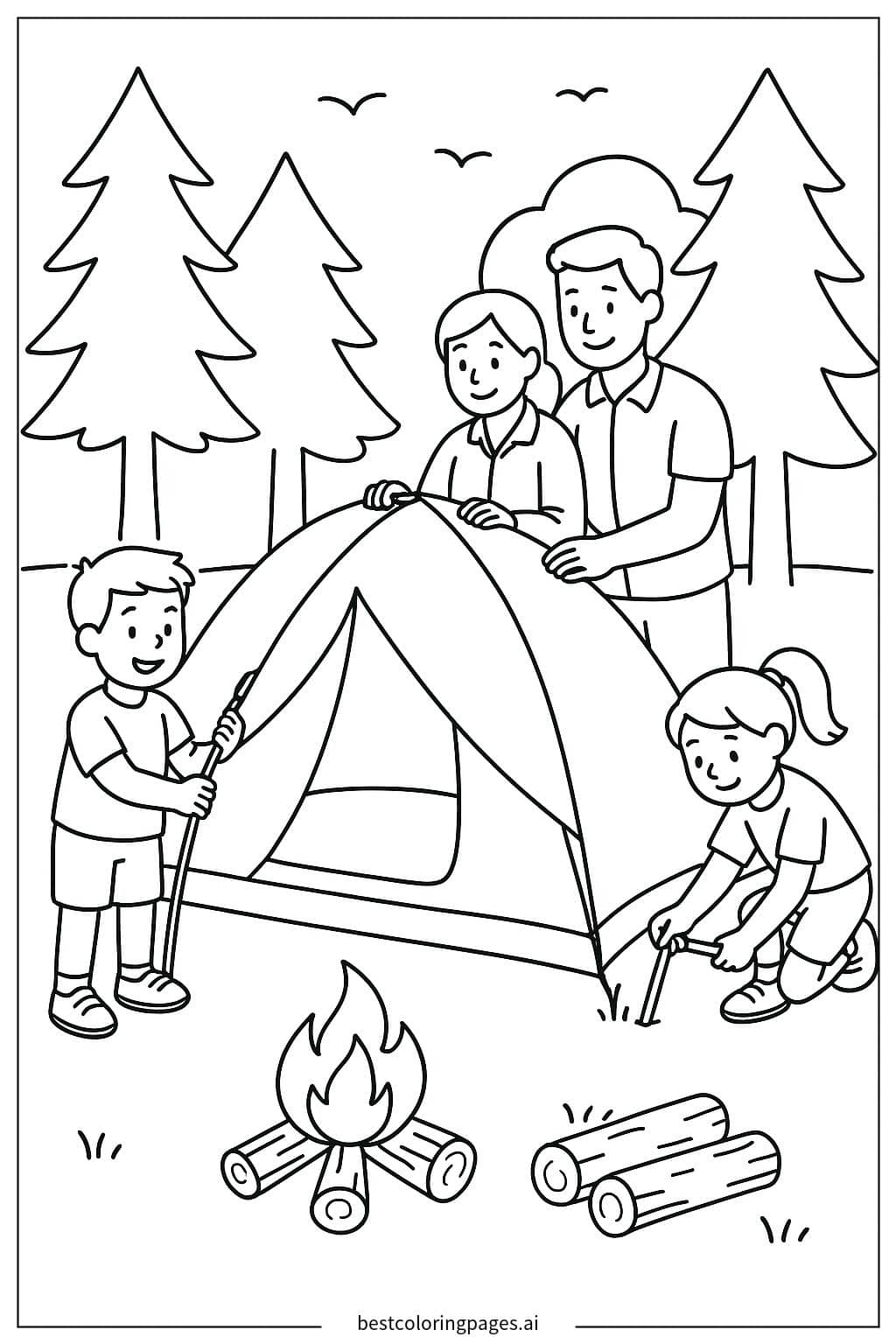 Setting Up a Tent Coloring Page