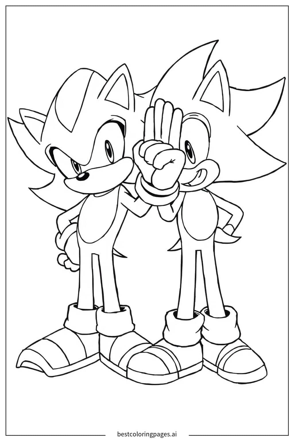 Shadow與Sonic擊掌 著色圖