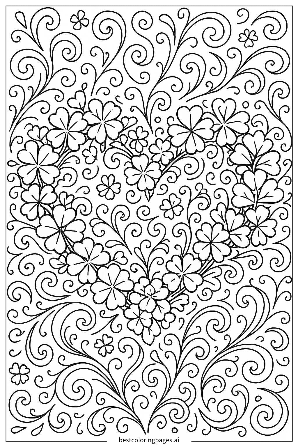 Dibujos de Tréboles formando una corona en forma de corazón para Colorear