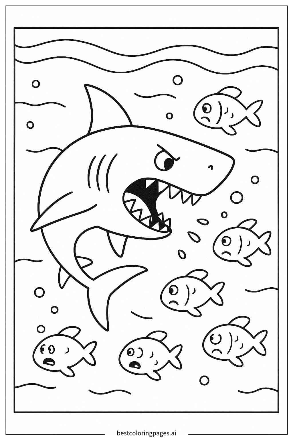 Gambar Mewarnai Hiu Mengejar Ikan Kecil