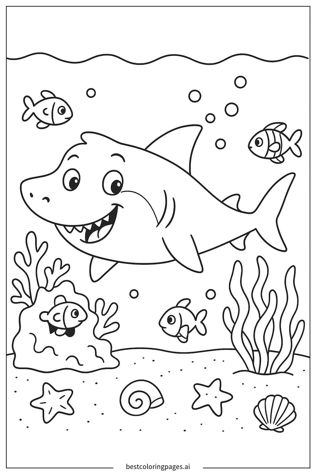 サメとかくれんぼする魚たち のぬりえ
