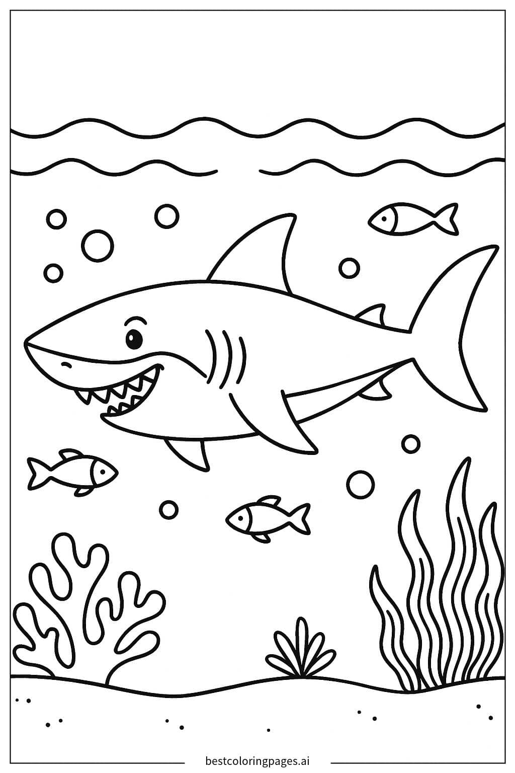 Shark Swimming in the Ocean Coloring Page