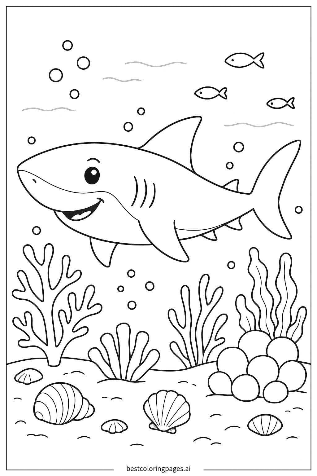 Shark Swimming Through Coral Reef Coloring Page