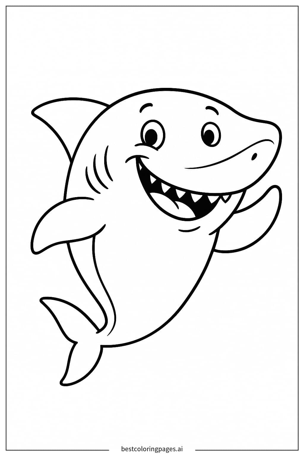 Friendly Shark Waving Hello Coloring Page