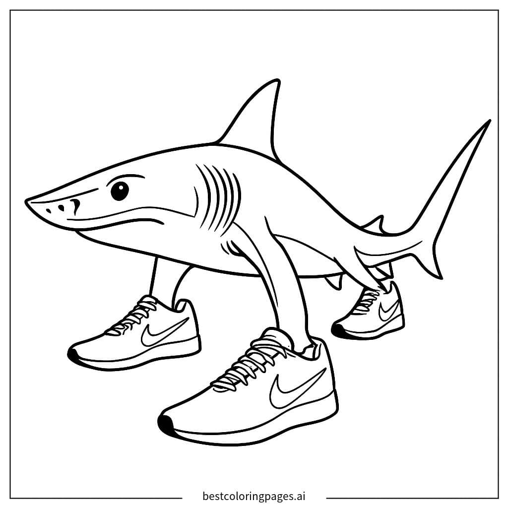 Disegni di Squalo con Scarpe da Ginnastica da Colorare