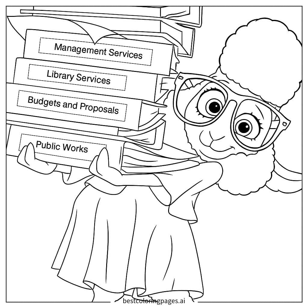 Sheep with a Stack of Documents Coloring Page