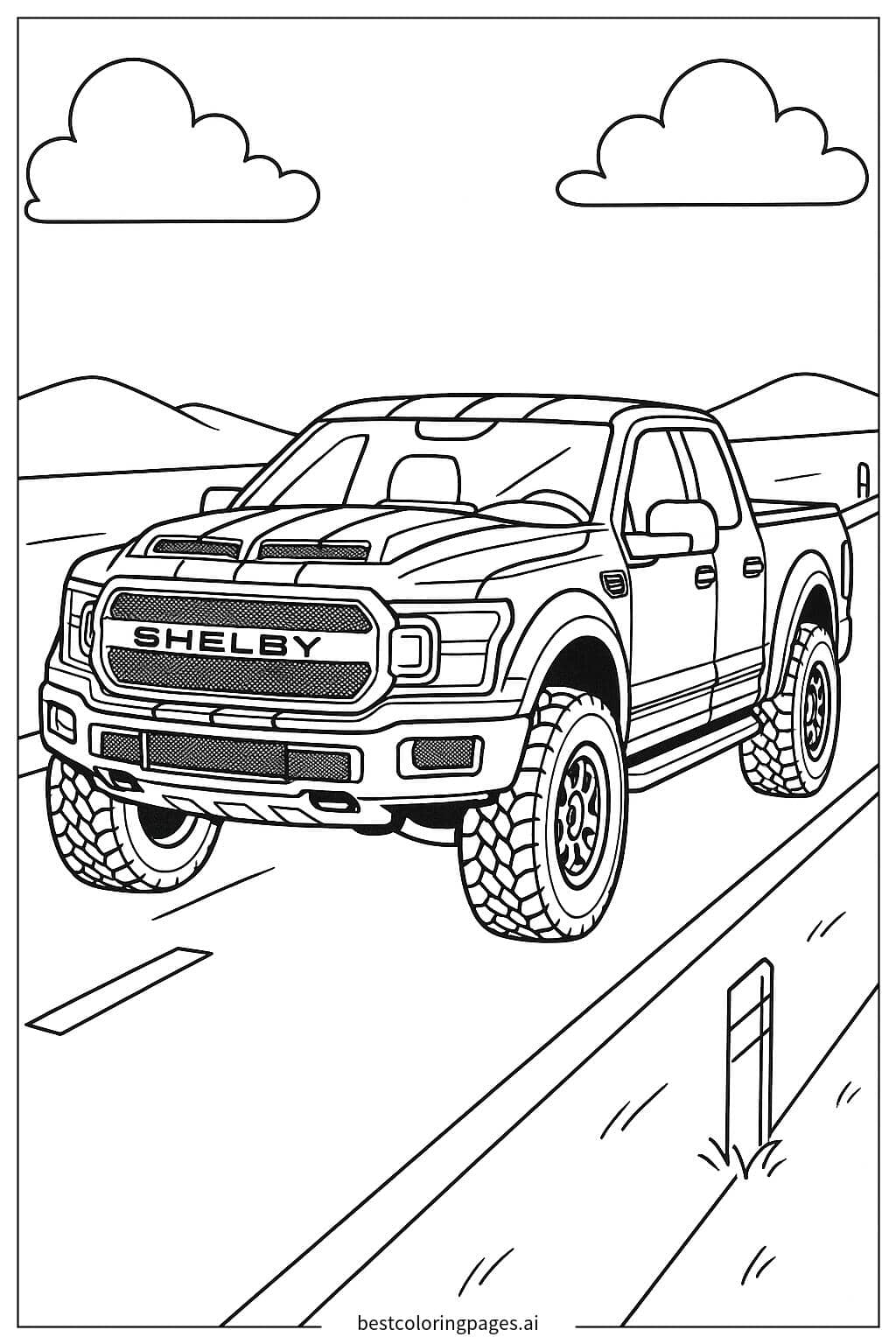 Shelby Truck Cruising on the Highway Coloring Page