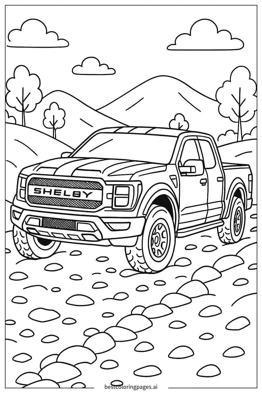 Shelby Truck on Rocky Road Coloring Page