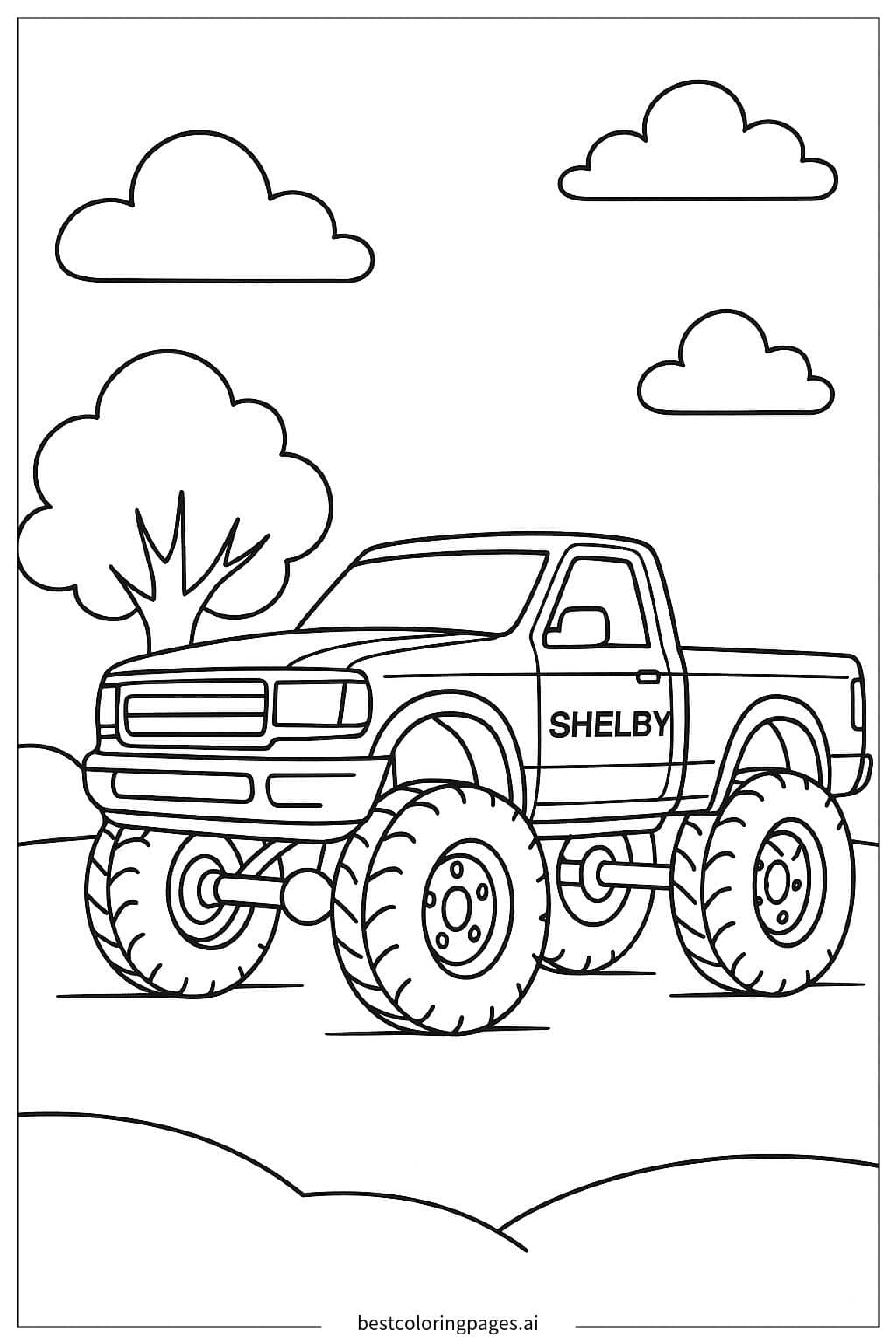 Shelby Truck by the Tree Coloring Page