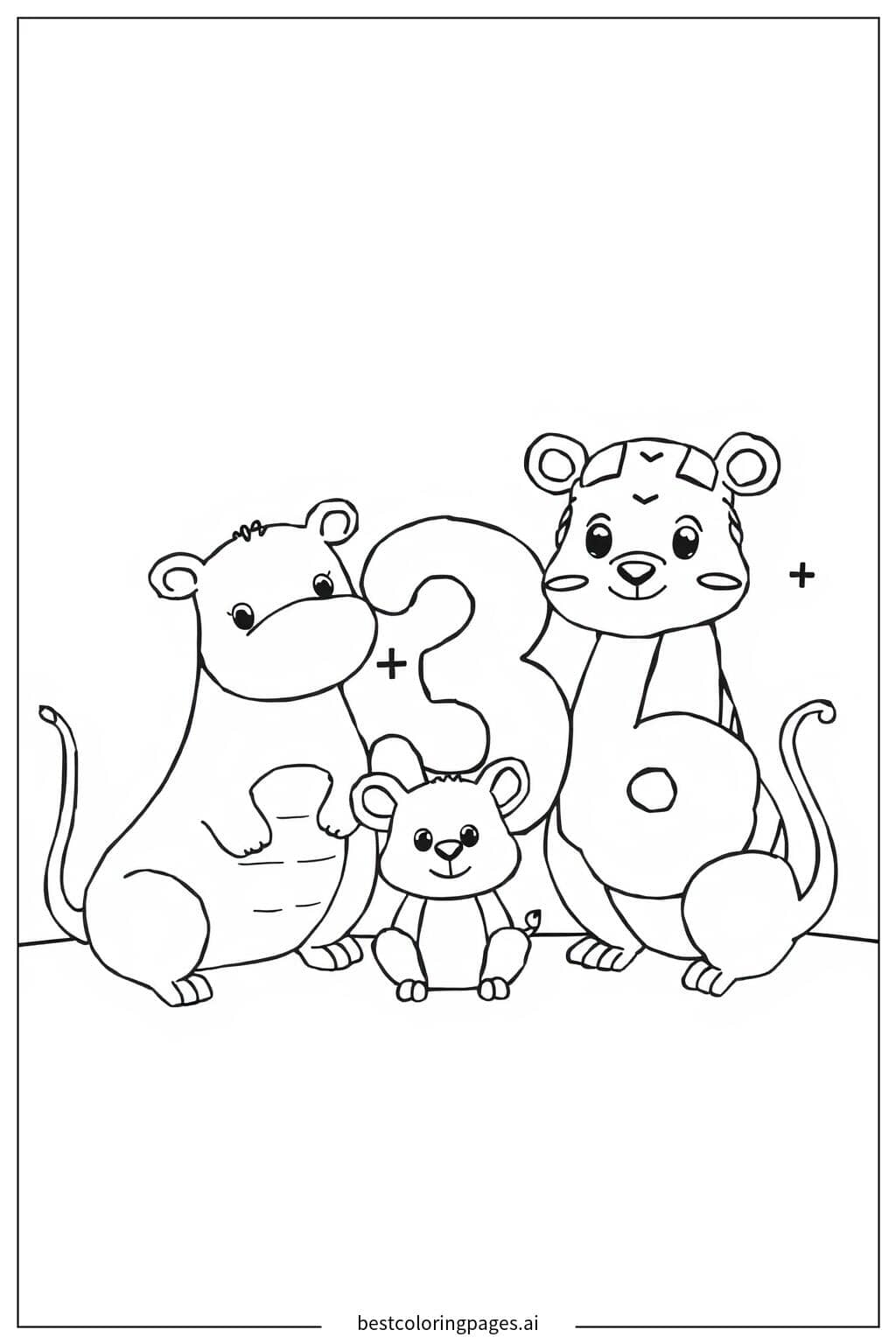 Animal Math Fun: Simple Addition Coloring Page Coloring Page
