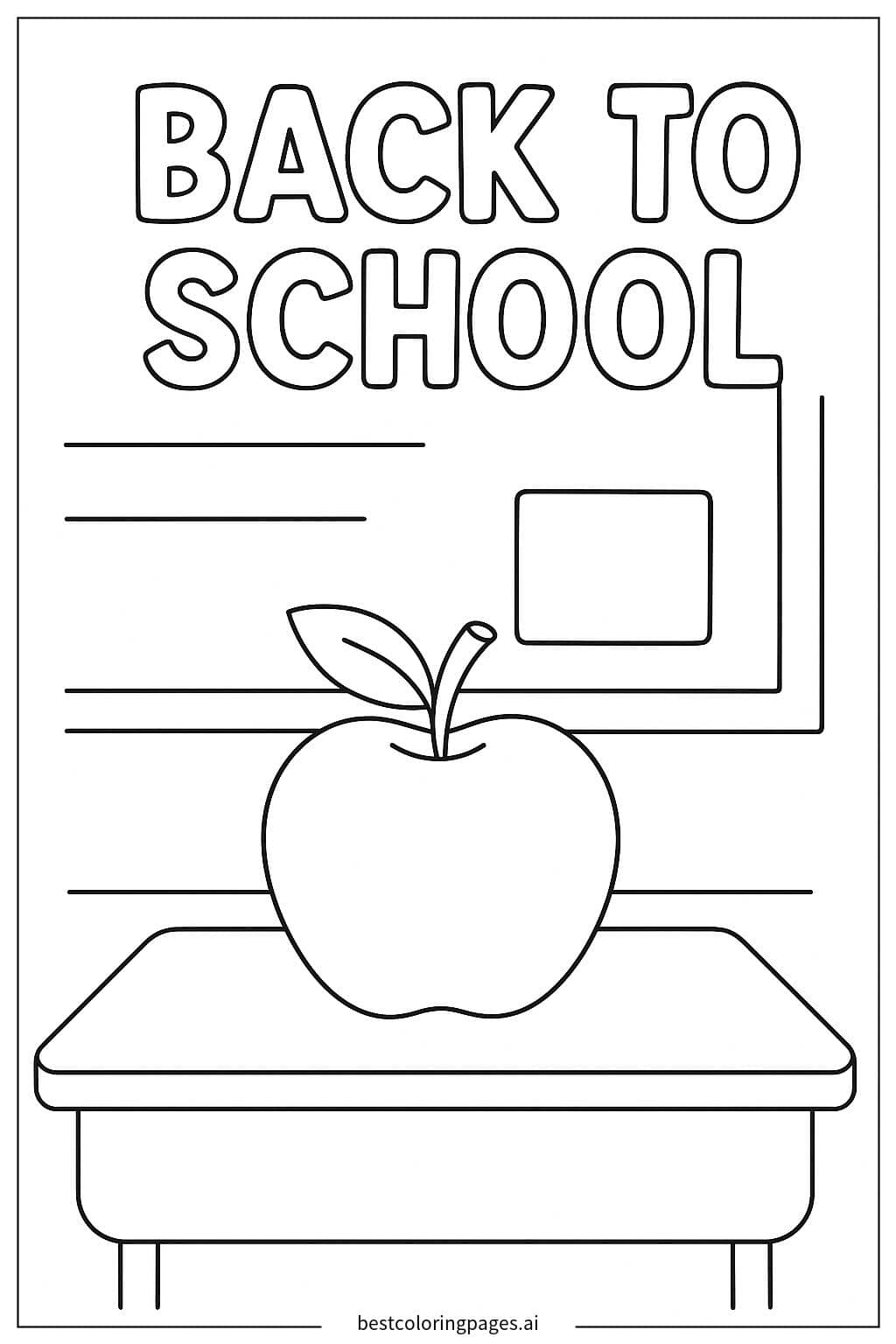 Apple on a Desk - Back to School Coloring Page Coloring Page