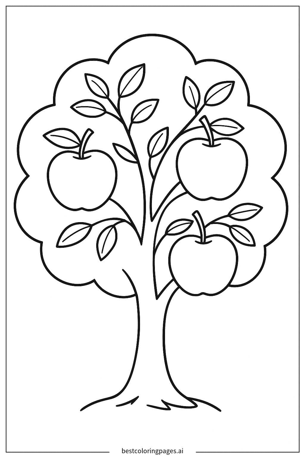 Simple Apple Tree with Three Apples Coloring Page
