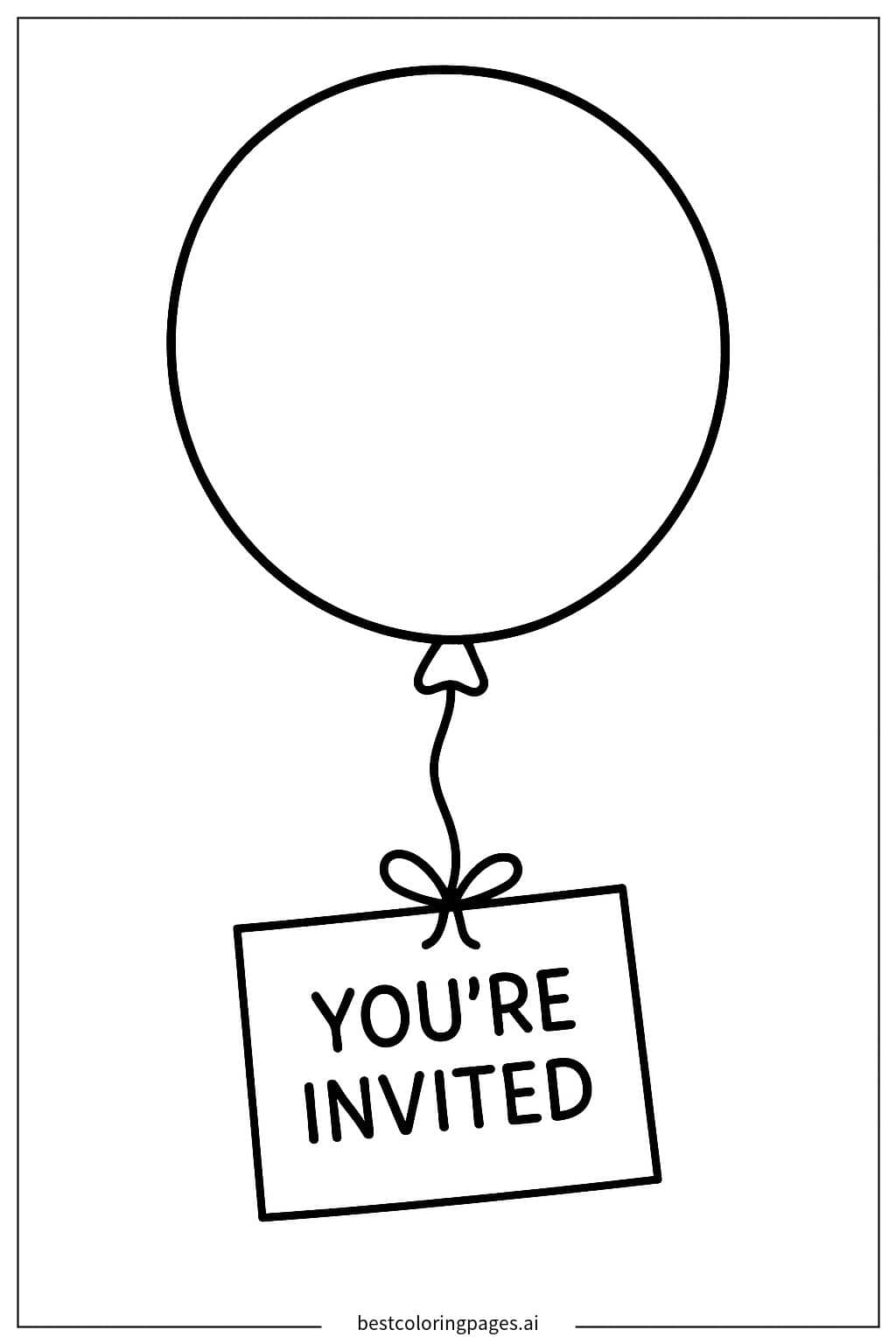 Simple Balloon Invitation Card Coloring Page
