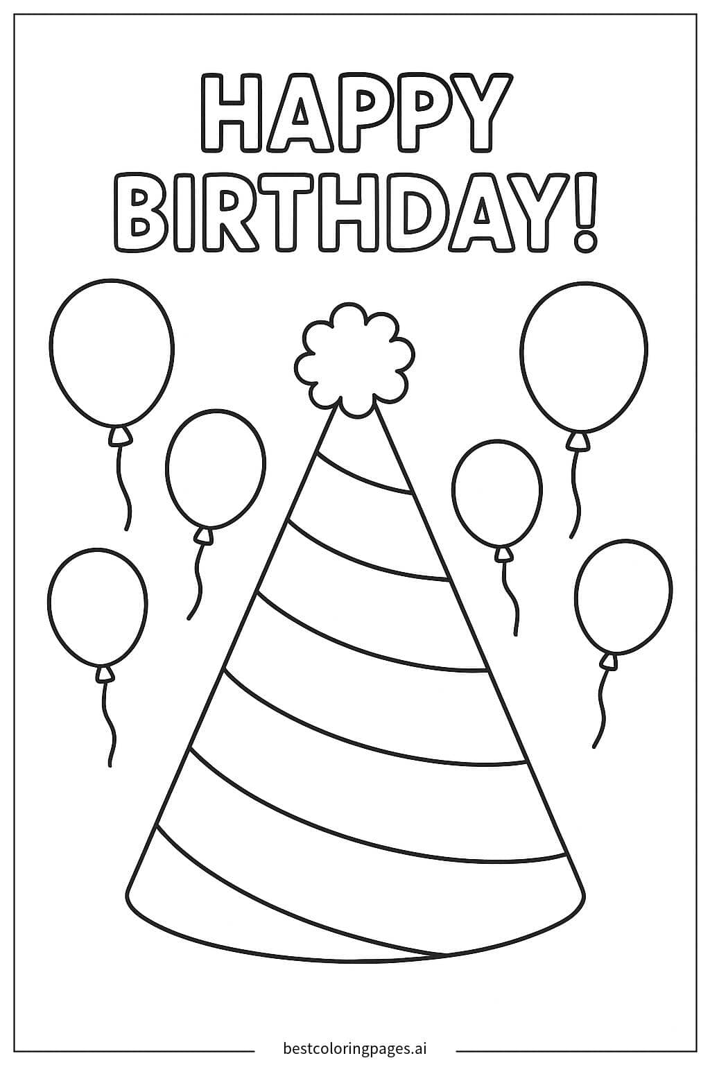 Fun Birthday Hat with Balloons Coloring Page