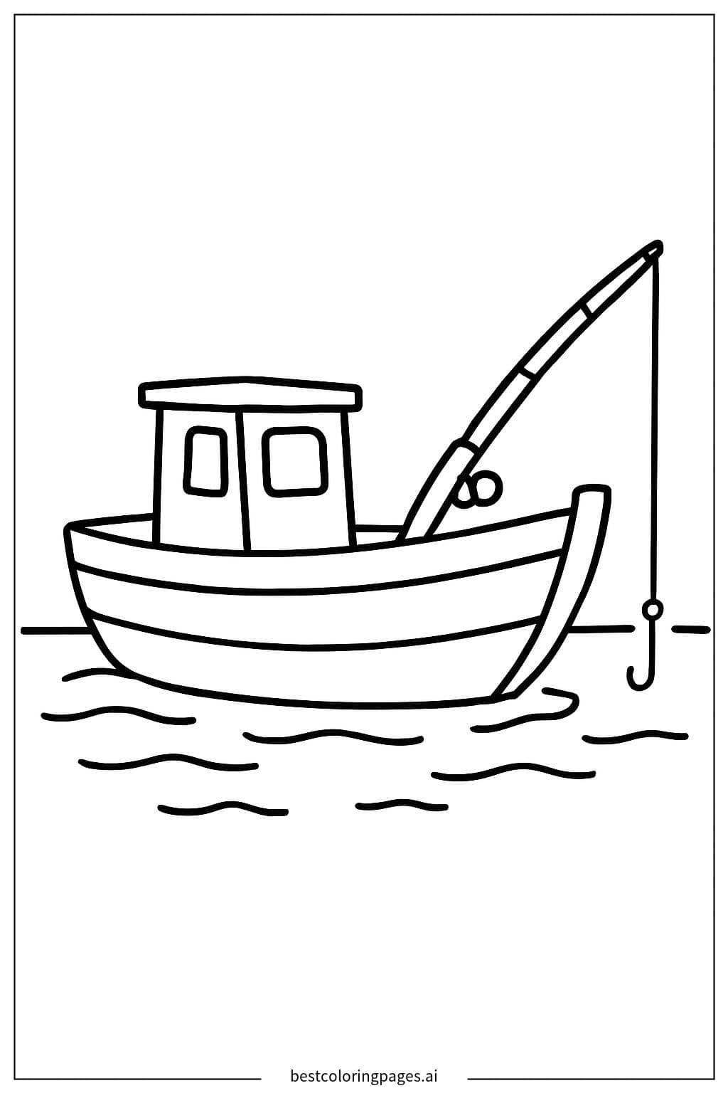 Desenhos de Barco de pesca simples com vara de pescar para Colorir