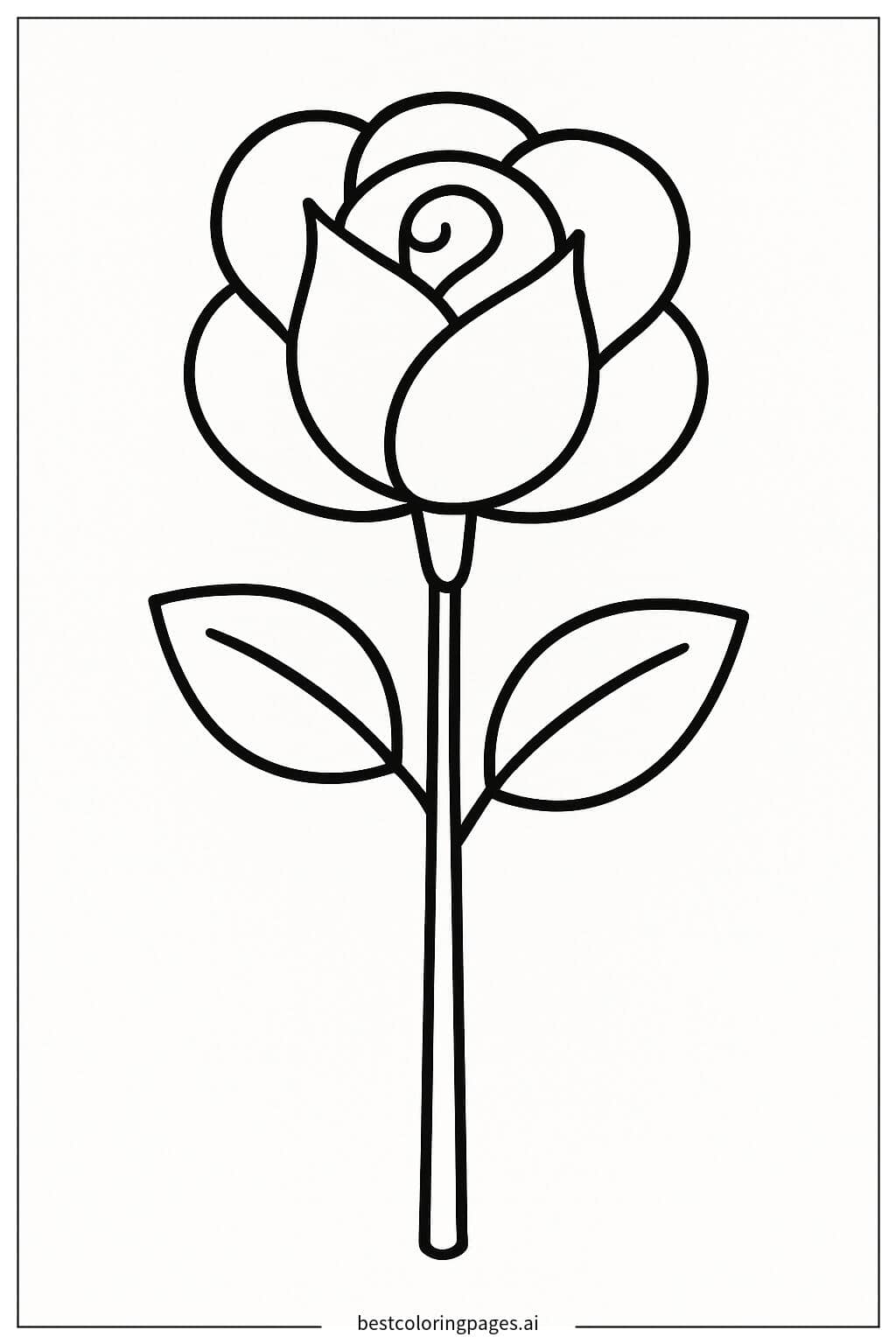 Simple Rose with Leaves Coloring Page