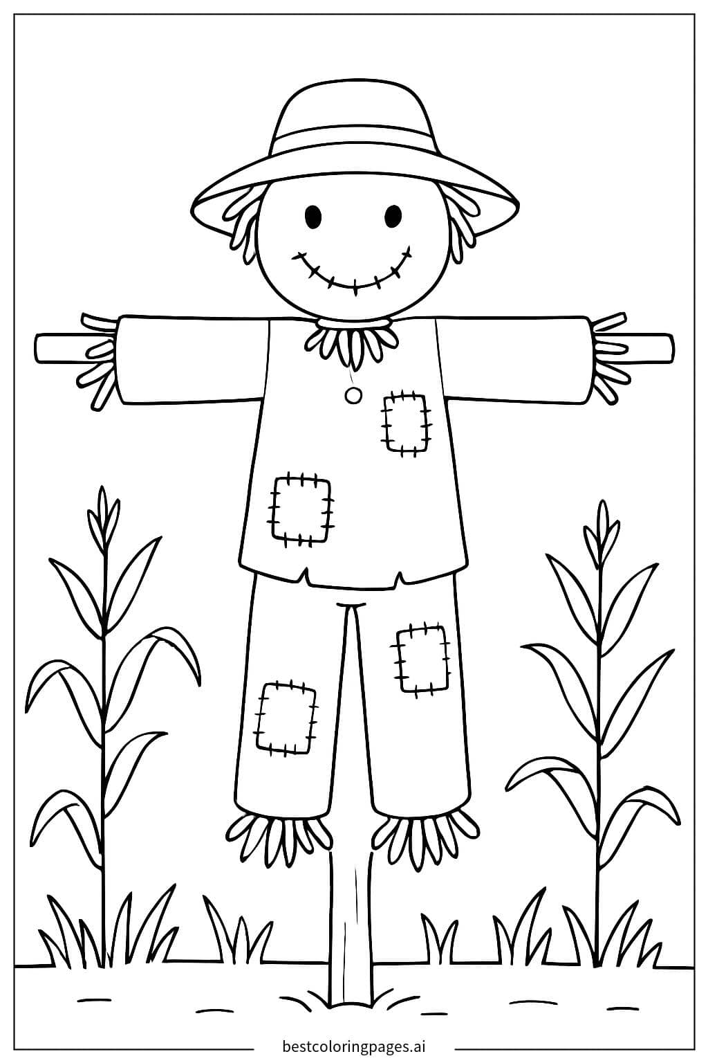 Desenhos de Espantalho Simples em um Campo para Colorir