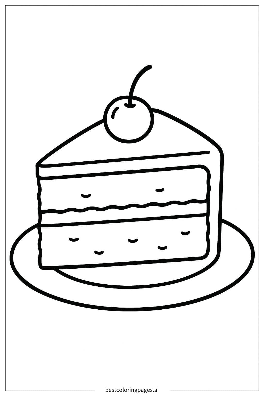 Delicious Slice of Chocolate Cake with Cherry Coloring Page