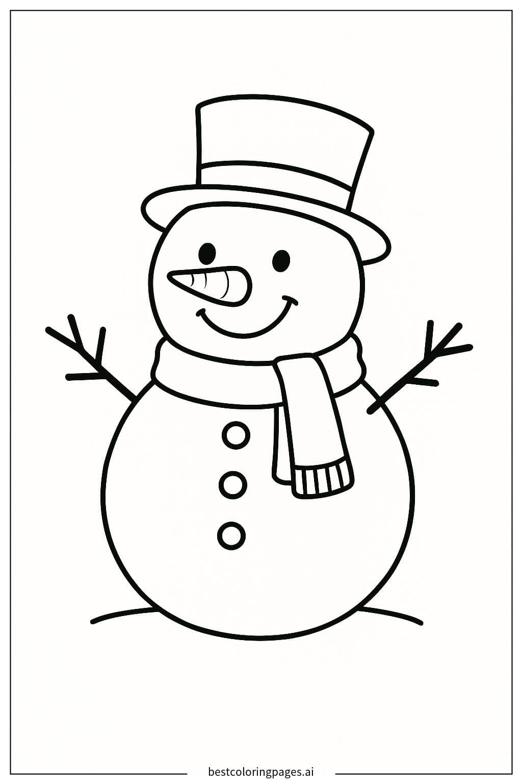 Desenhos de Boneco de Neve Simples com Cachecol e Chapéu para Colorir