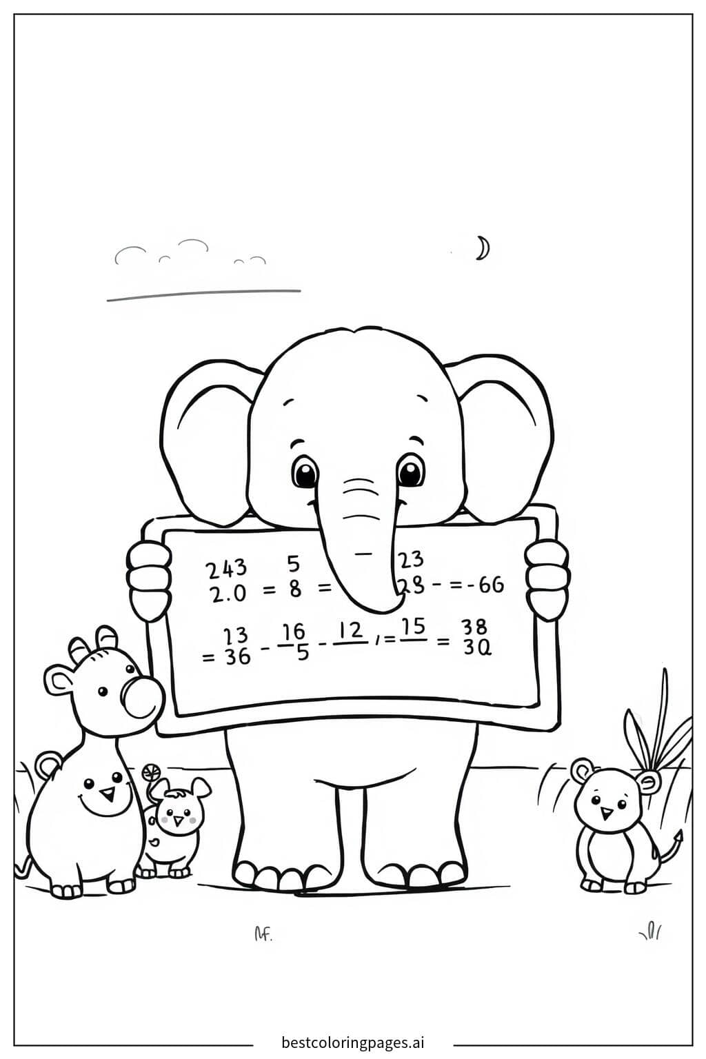 Animal Subtraction Fun Coloring Page