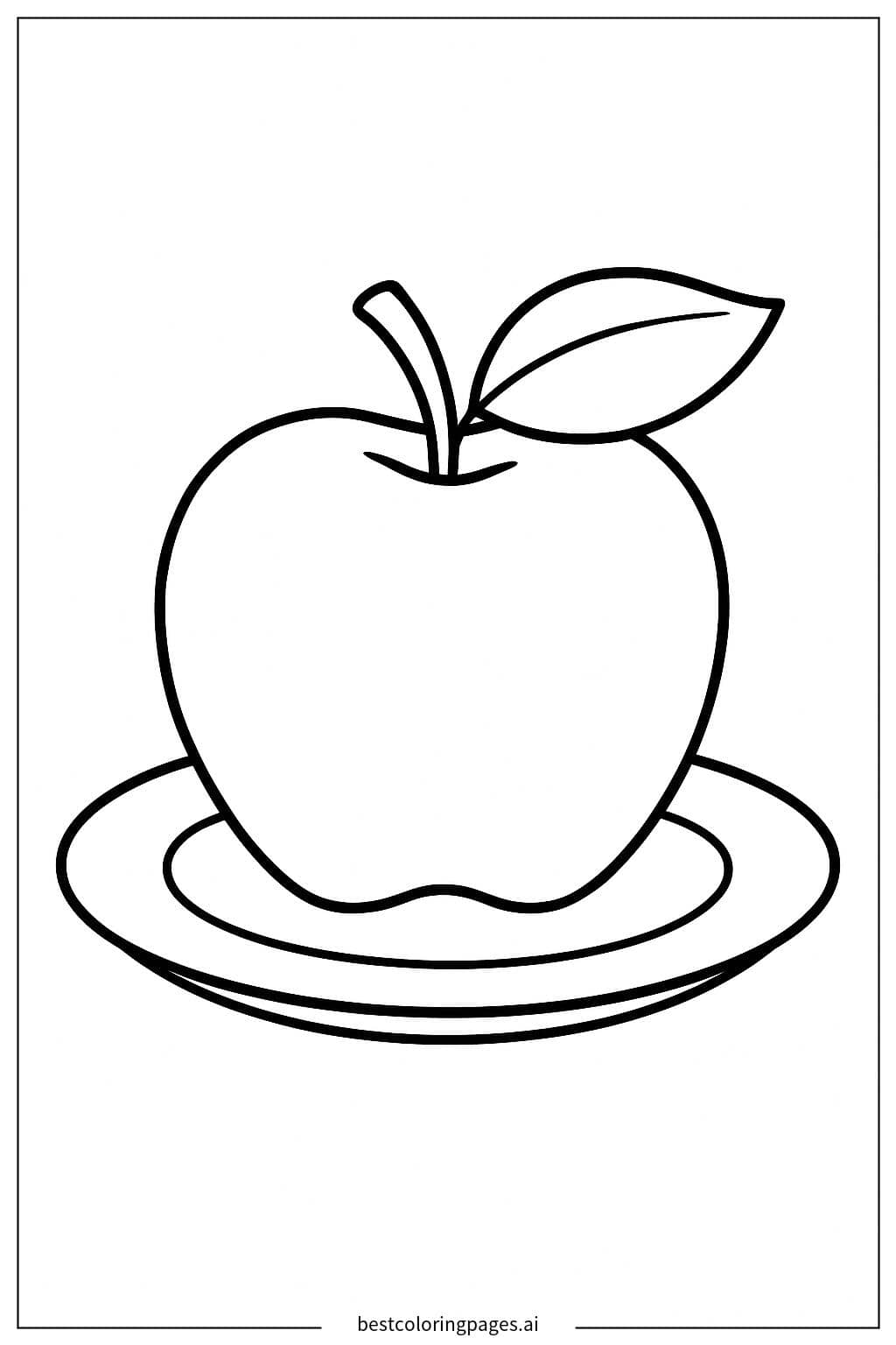 A Single Apple on a Plate Coloring Page