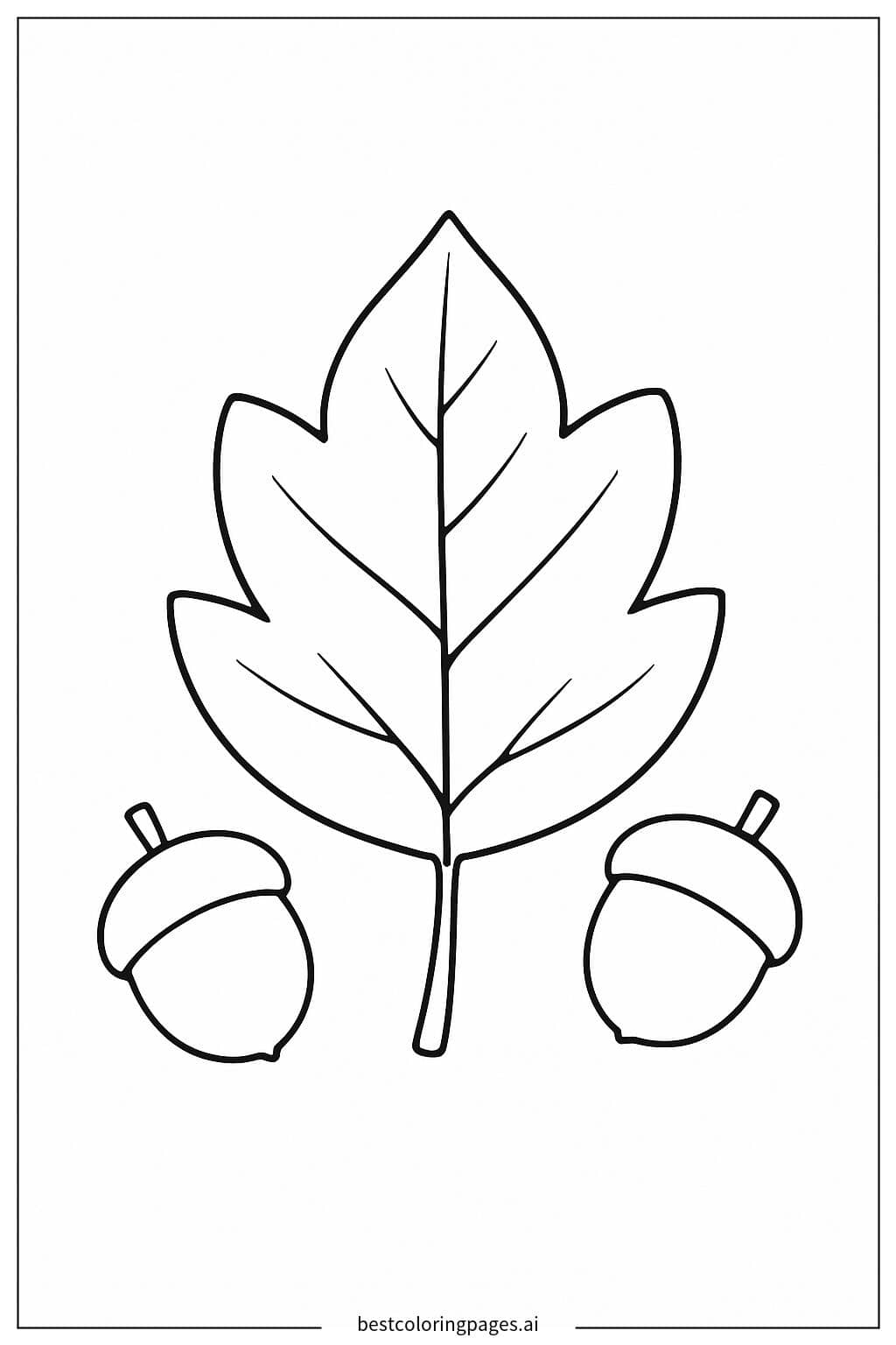 Autumn Leaf with Acorns Coloring Page Coloring Page