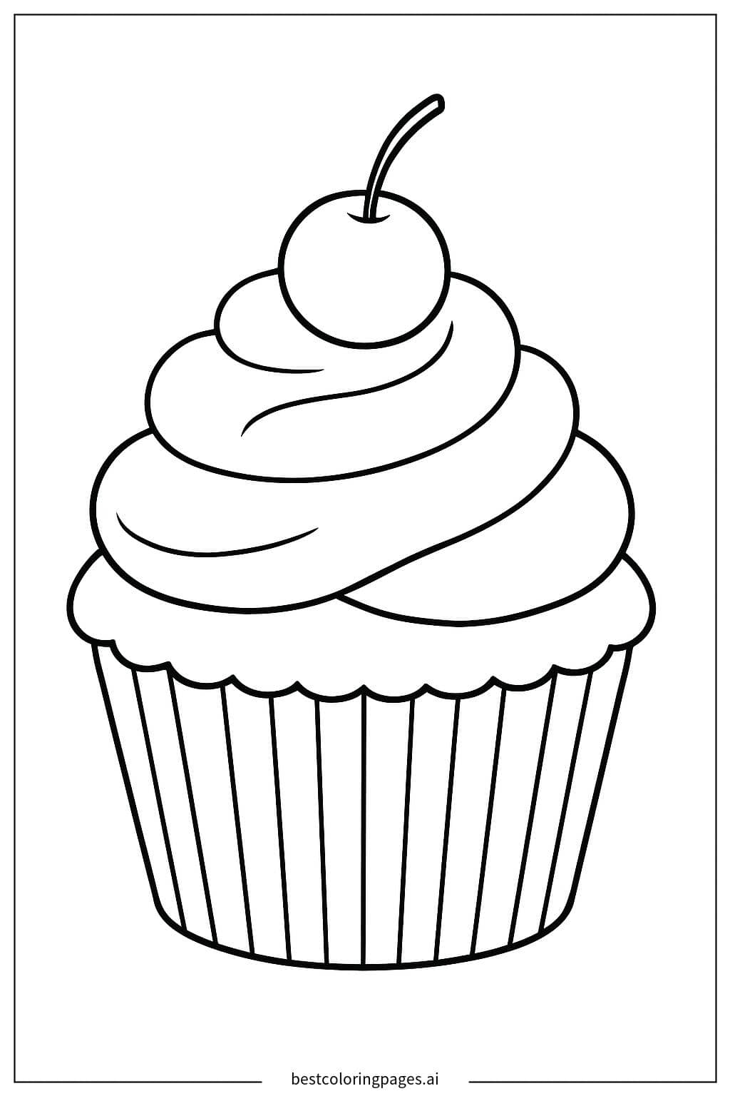 Delicious Cupcake with Cherry on Top Coloring Page