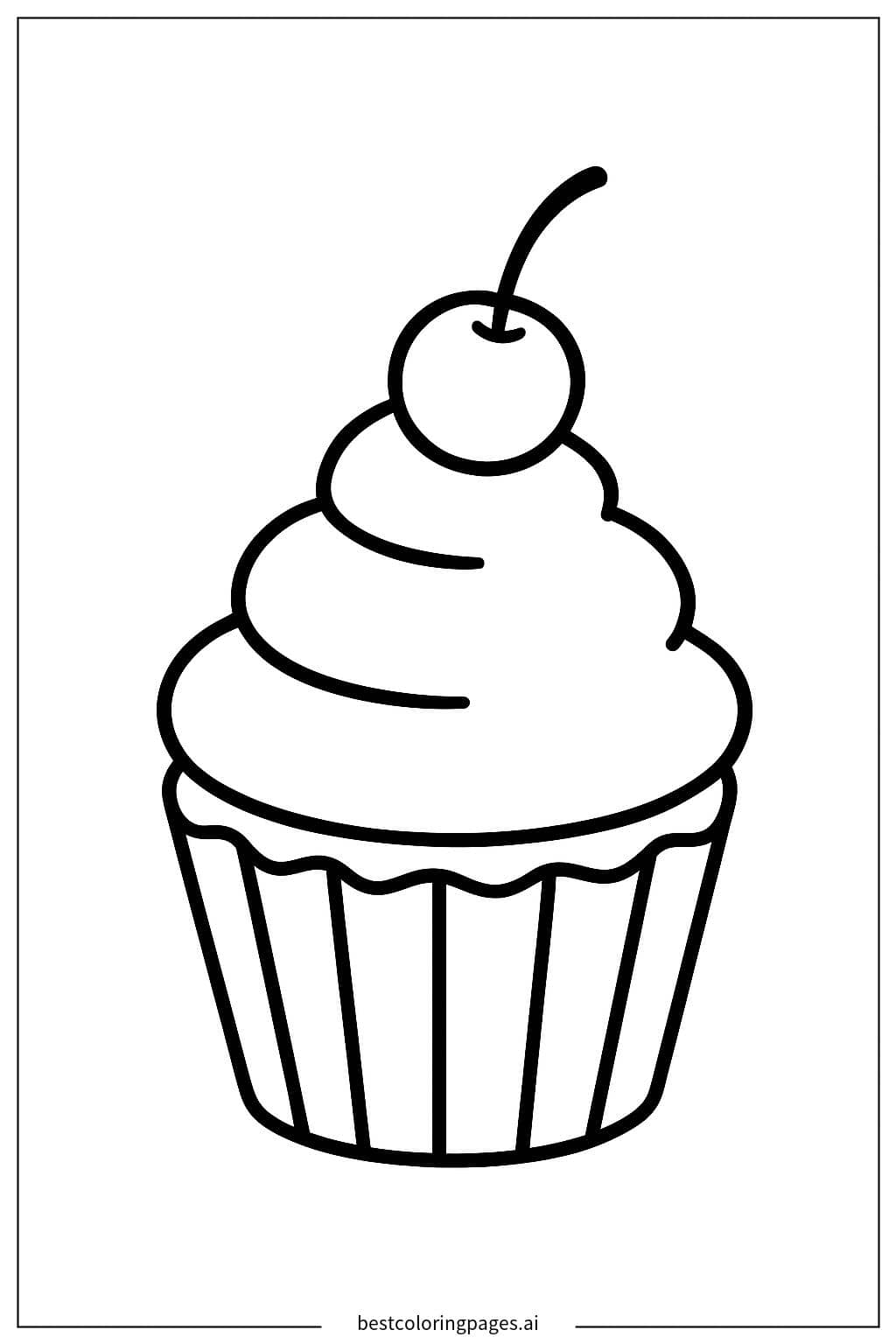 Delicious Cupcake with Cherry on Top Coloring Page