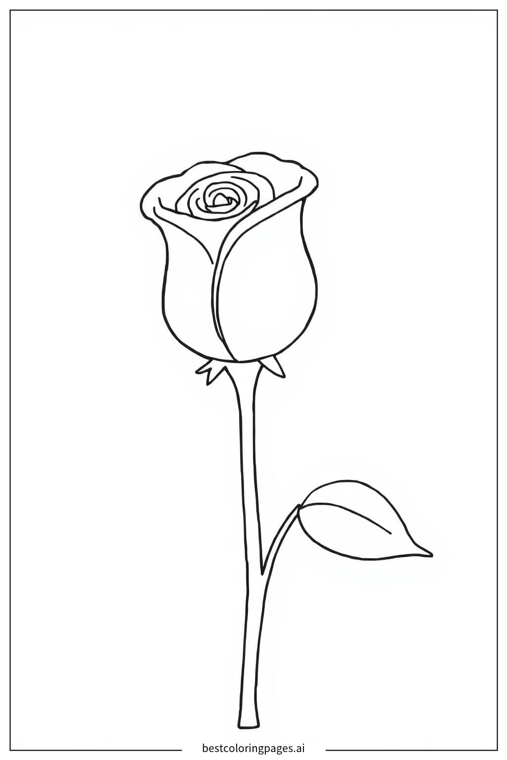 Disegni di Rosa con stelo e foglia da Colorare