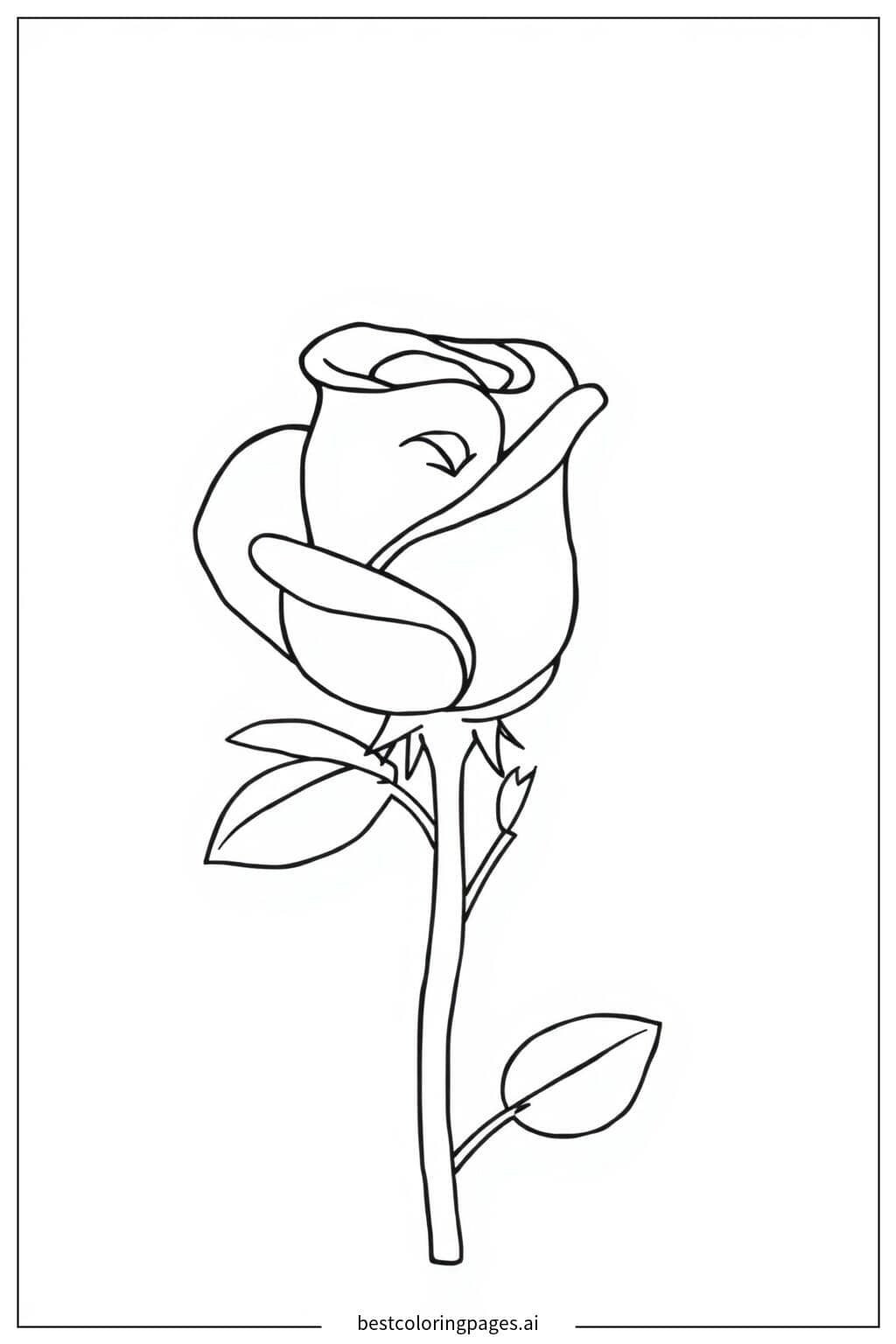 Elegant Single Rose with Leaves Coloring Page