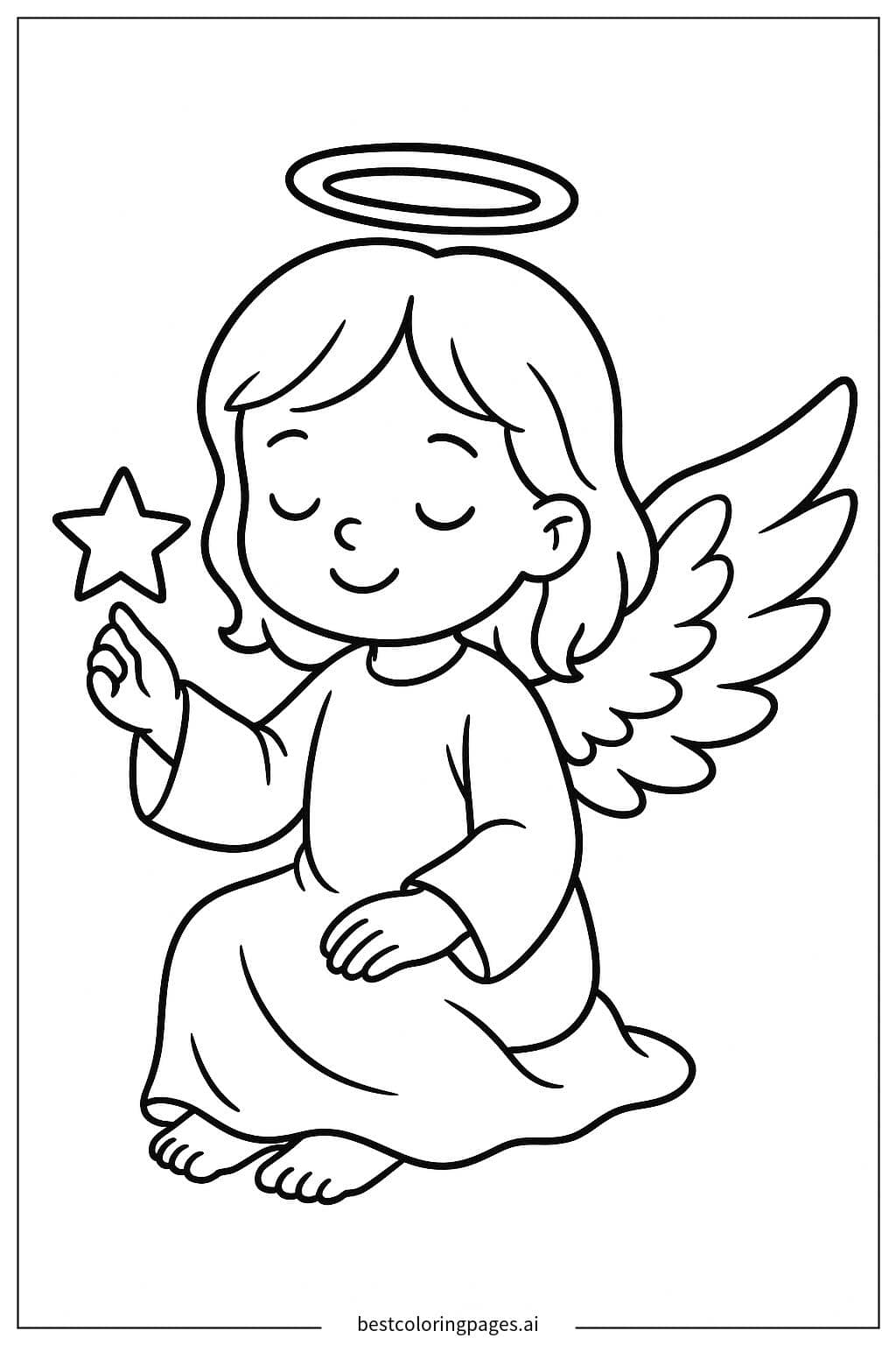 Desenhos de Anjo sentado com asas dobradas para Colorir