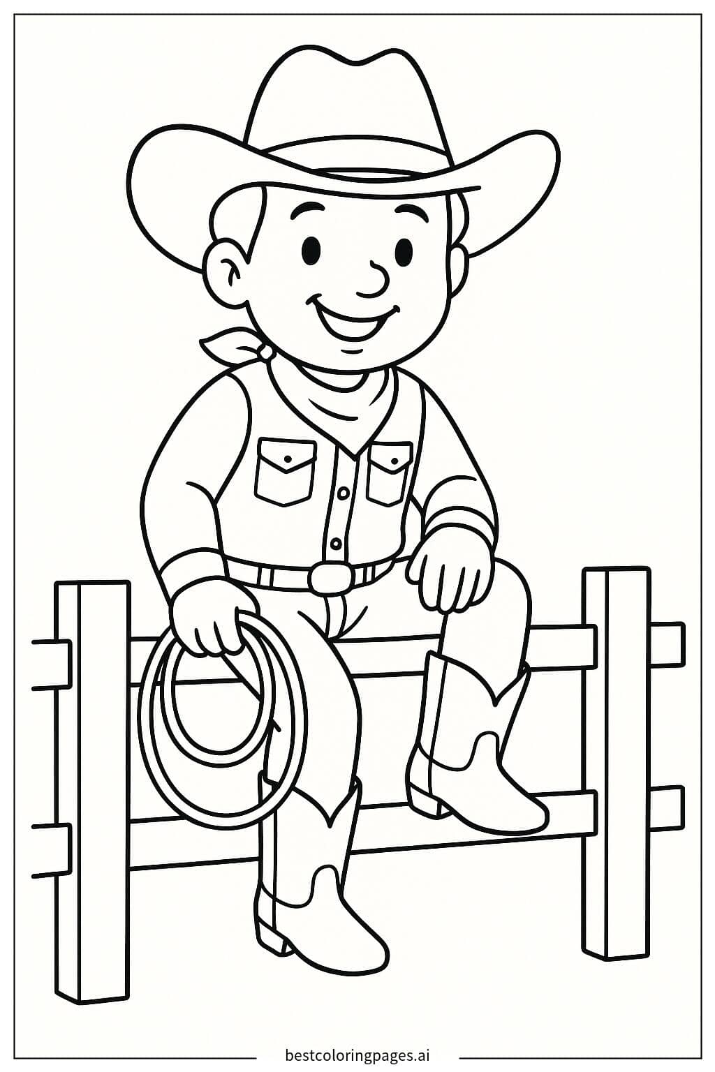 Cowboy Sitting on a Fence Coloring Page