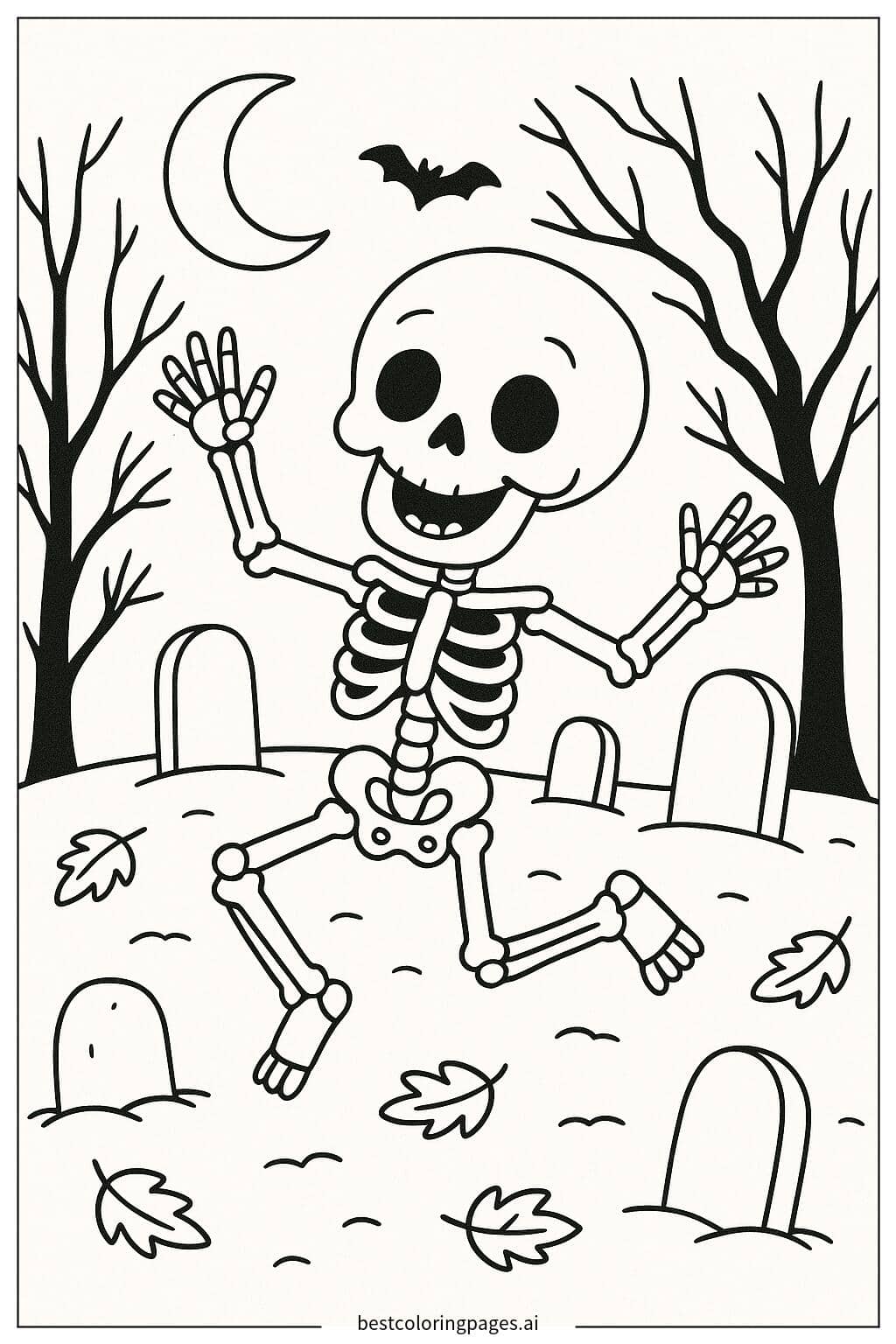 Skelett tanzt auf einem Friedhof Ausmalbilder